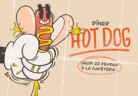 Hot-dog se faisant serrer. Texte : Diner Hot-dog